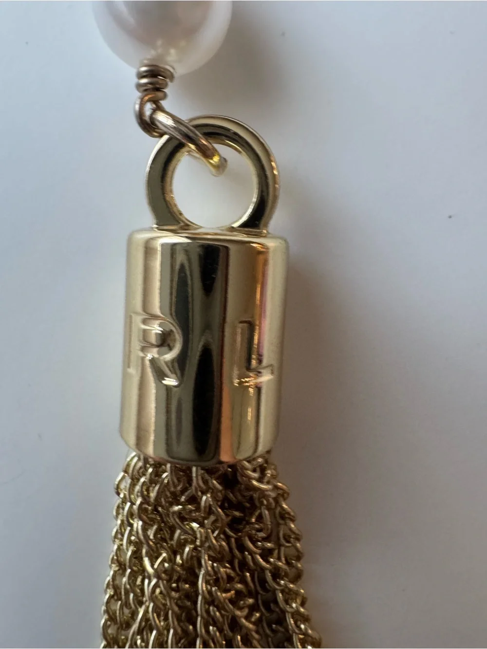 Karl Lagerfeld Gold Tone Pearl Multi Chain Bag Charm Tassel Accessory